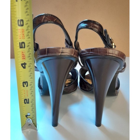 BCBG Girls Size 8.5 Azria Croc-Embossed Brown Leather Slingback Heels - Picture 9 of 13